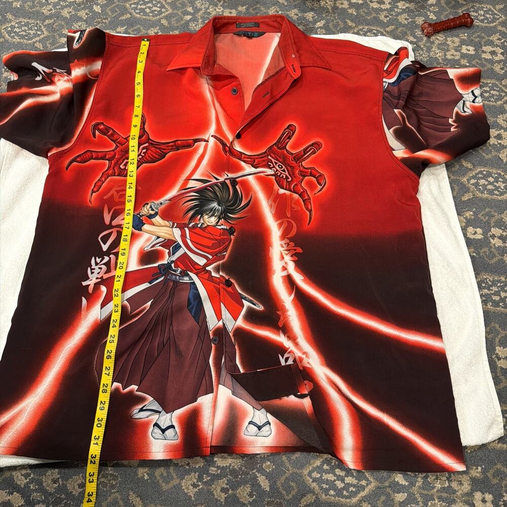 Anime Samurai Men's Shirt Red MT2 Button-Up Short Sleeve Japanese Size 2XL